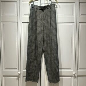 Theory Wide Leg Virgin Wool Plaid Flannel Pants Slacks 4 S